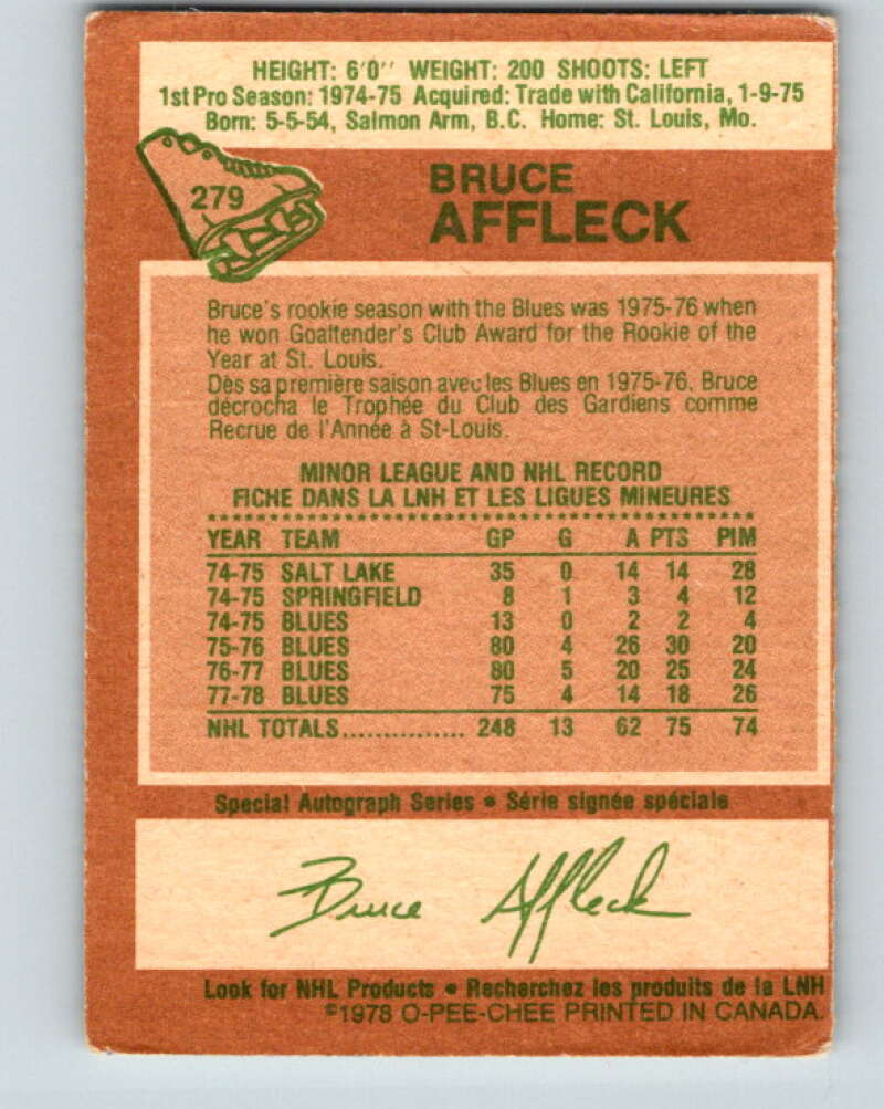 1978-79 O-Pee-Chee #279 Bruce Affleck  St. Louis Blues  V24784