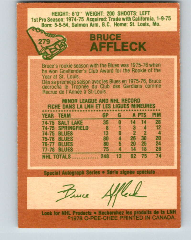 1978-79 O-Pee-Chee #279 Bruce Affleck  St. Louis Blues  V24785