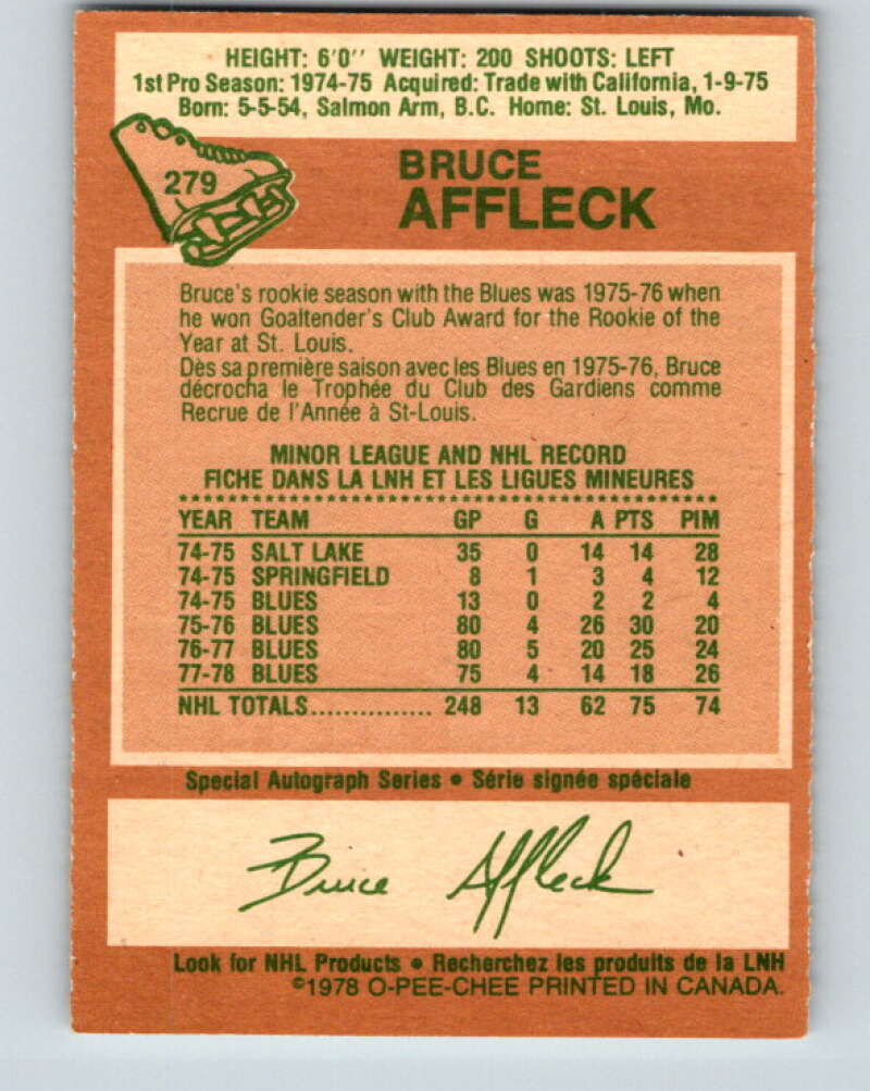 1978-79 O-Pee-Chee #279 Bruce Affleck  St. Louis Blues  V24786