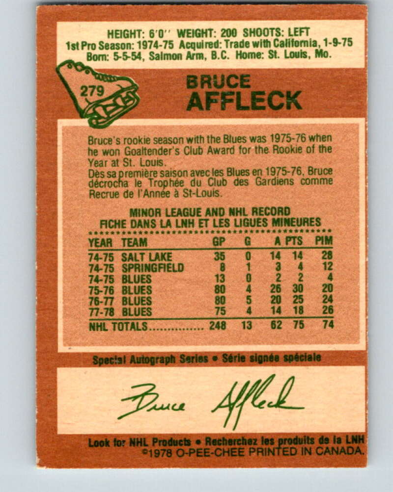 1978-79 O-Pee-Chee #279 Bruce Affleck  St. Louis Blues  V24793