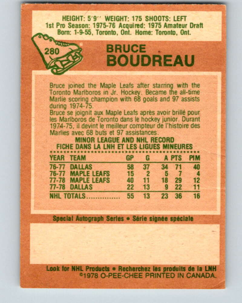 1978-79 O-Pee-Chee #280 Bruce Boudreau  RC Rookie Maple Leafs  V24795