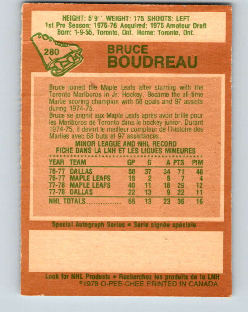 1978-79 O-Pee-Chee #280 Bruce Boudreau  RC Rookie Maple Leafs  V24797