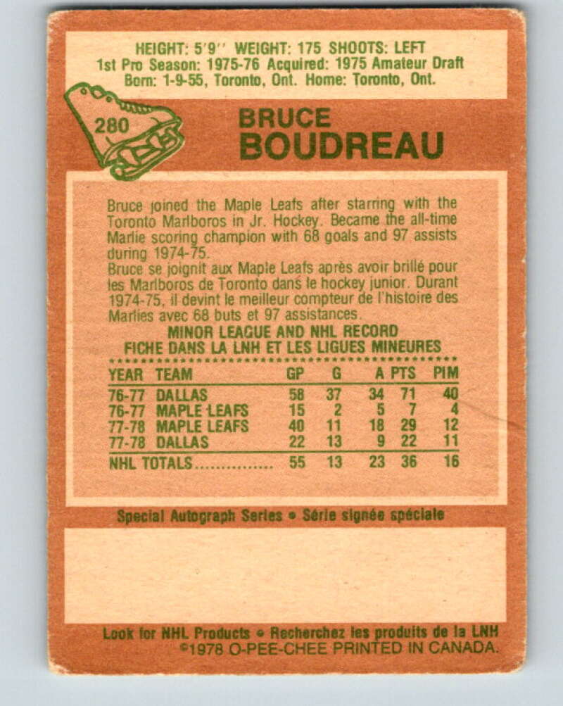 1978-79 O-Pee-Chee #280 Bruce Boudreau  RC Rookie Maple Leafs  V24798
