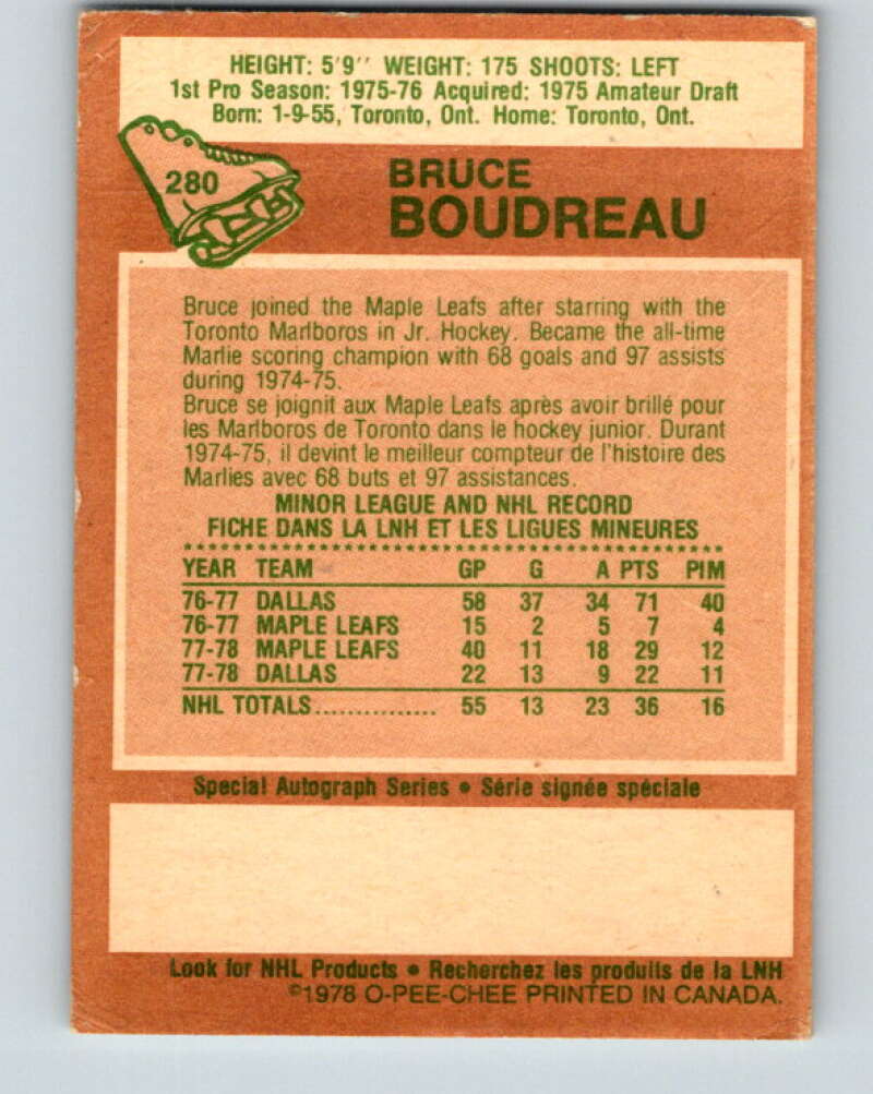 1978-79 O-Pee-Chee #280 Bruce Boudreau  RC Rookie Maple Leafs  V24799