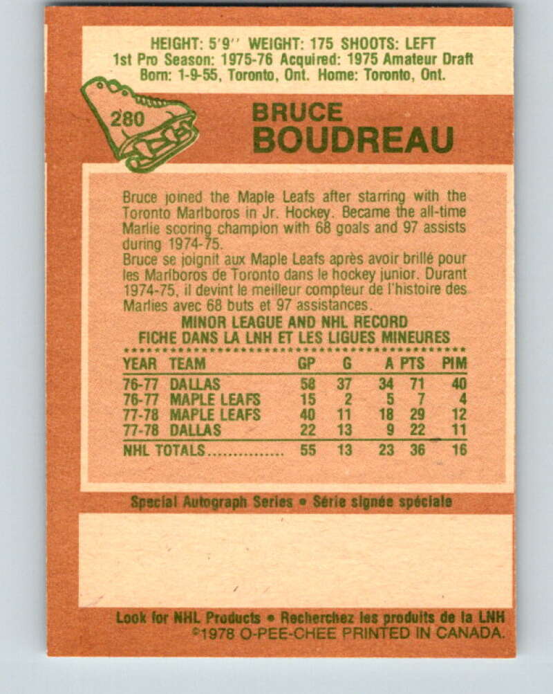 1978-79 O-Pee-Chee #280 Bruce Boudreau  RC Rookie Maple Leafs  V24800