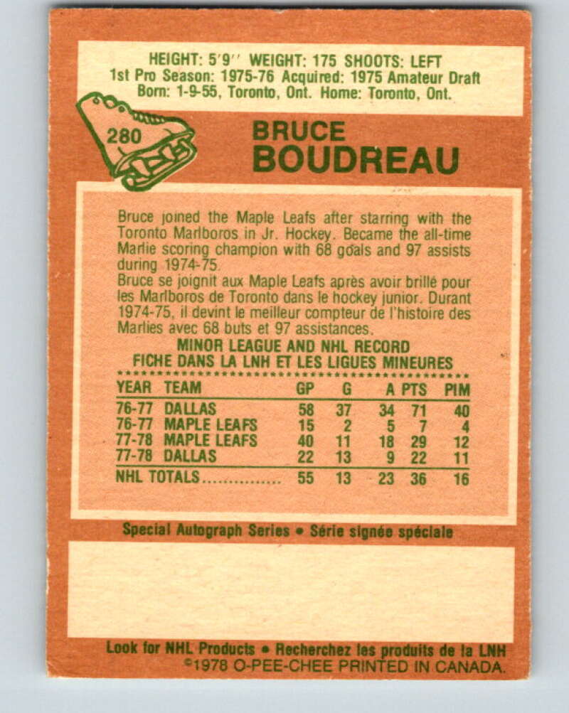 1978-79 O-Pee-Chee #280 Bruce Boudreau  RC Rookie Maple Leafs  V24801