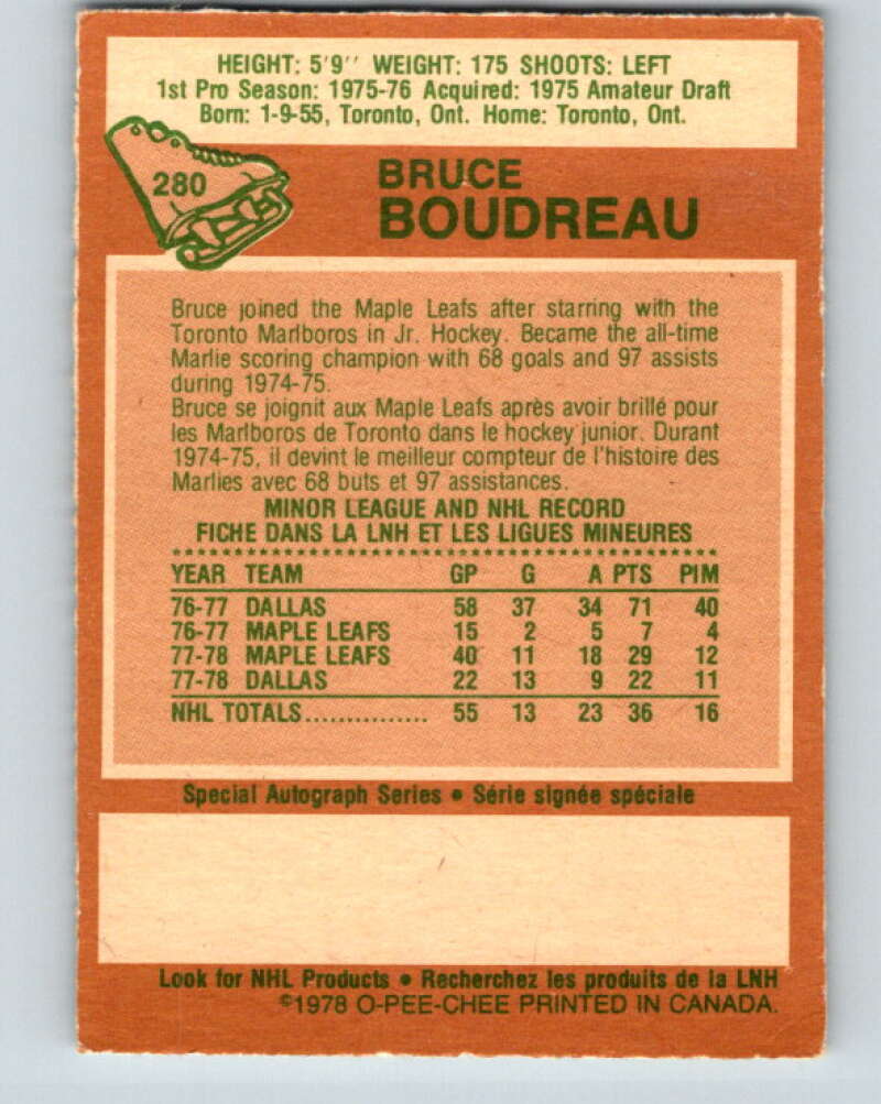 1978-79 O-Pee-Chee #280 Bruce Boudreau  RC Rookie Maple Leafs  V24804