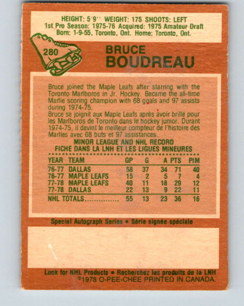 1978-79 O-Pee-Chee #280 Bruce Boudreau  RC Rookie Maple Leafs  V24806