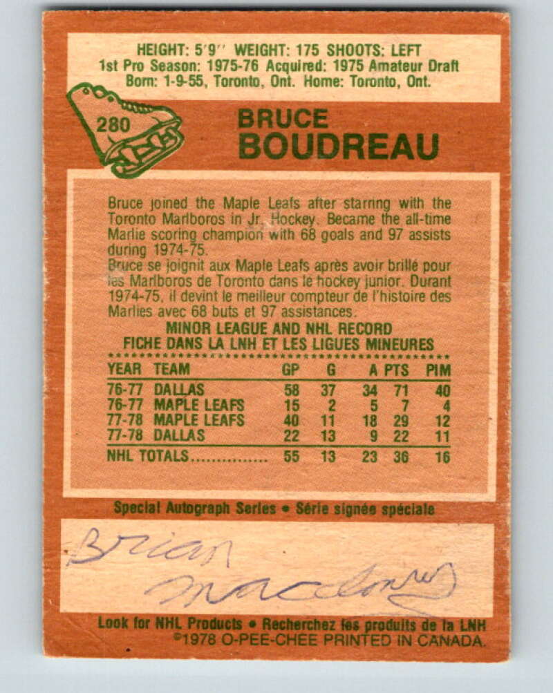 1978-79 O-Pee-Chee #280 Bruce Boudreau  RC Rookie Maple Leafs  V24808
