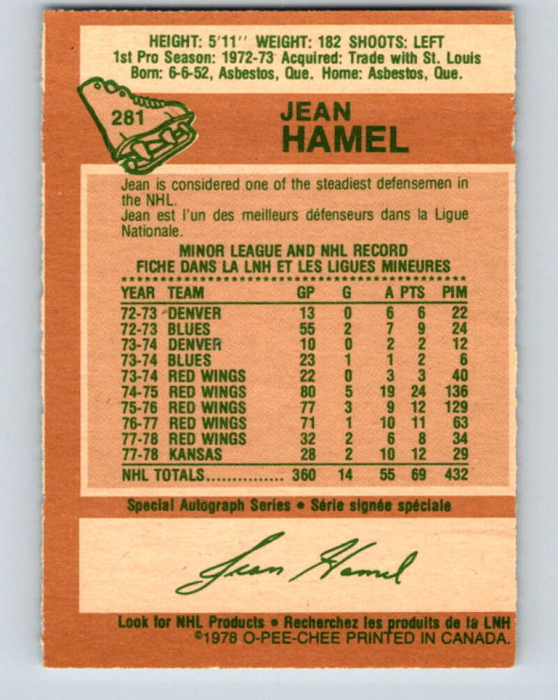 1978-79 O-Pee-Chee #281 Jean Hamel  Detroit Red Wings  V24811