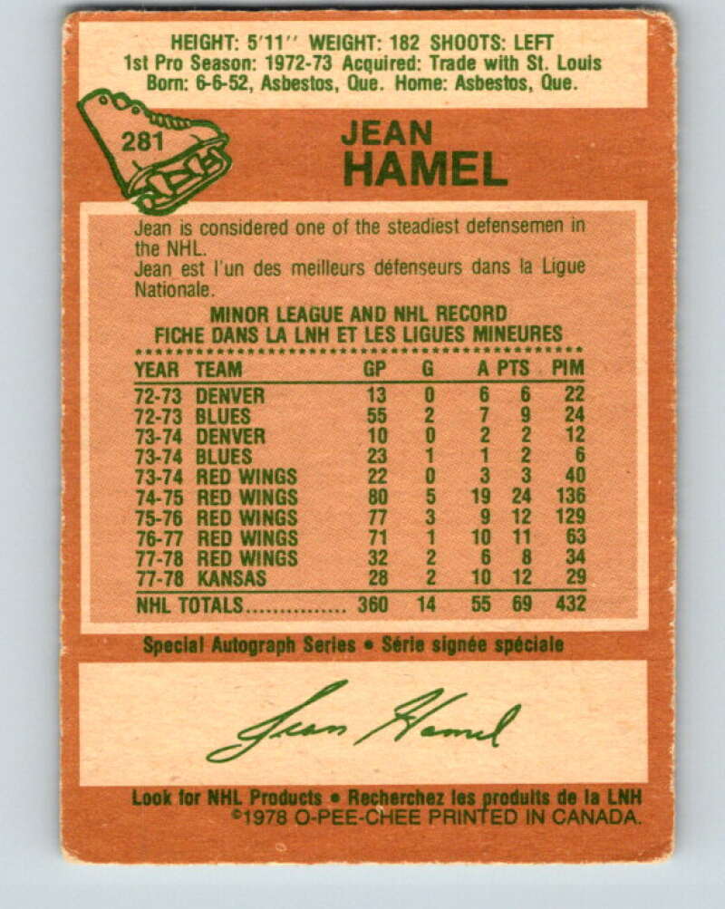 1978-79 O-Pee-Chee #281 Jean Hamel  Detroit Red Wings  V24813