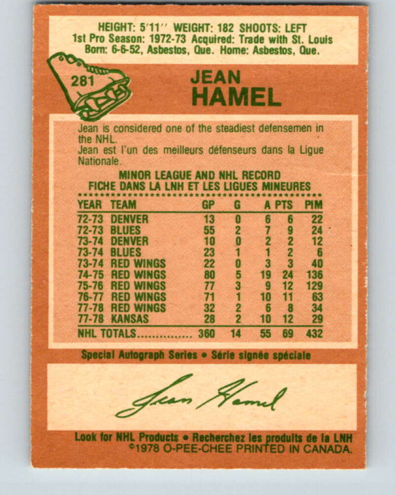 1978-79 O-Pee-Chee #281 Jean Hamel  Detroit Red Wings  V24815