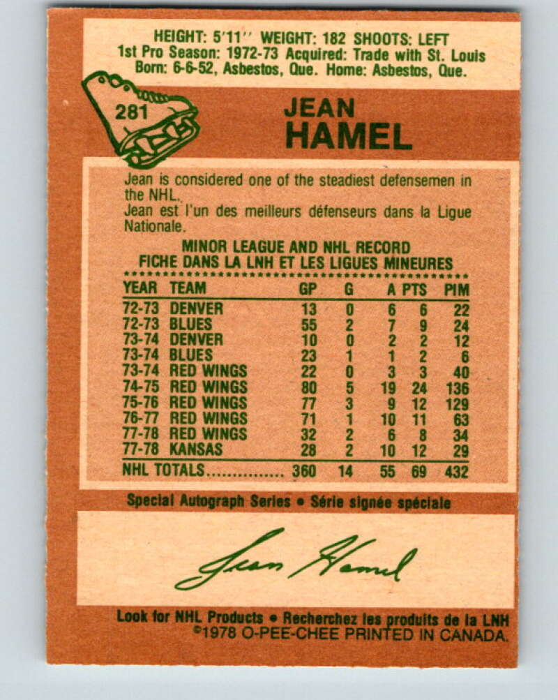 1978-79 O-Pee-Chee #281 Jean Hamel  Detroit Red Wings  V24816