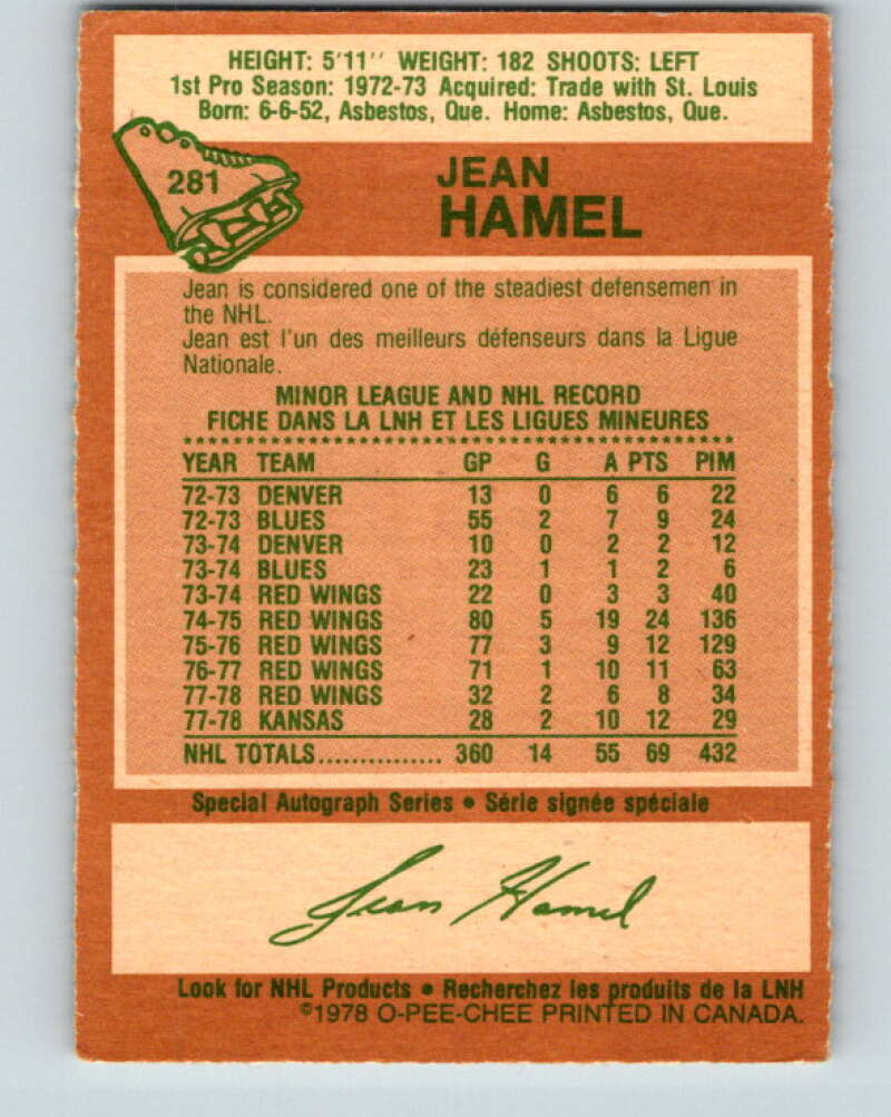 1978-79 O-Pee-Chee #281 Jean Hamel  Detroit Red Wings  V24817