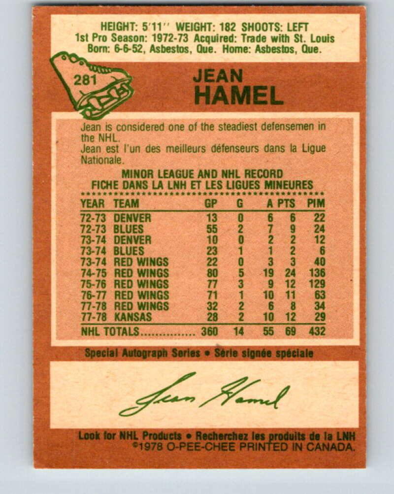 1978-79 O-Pee-Chee #281 Jean Hamel  Detroit Red Wings  V24819