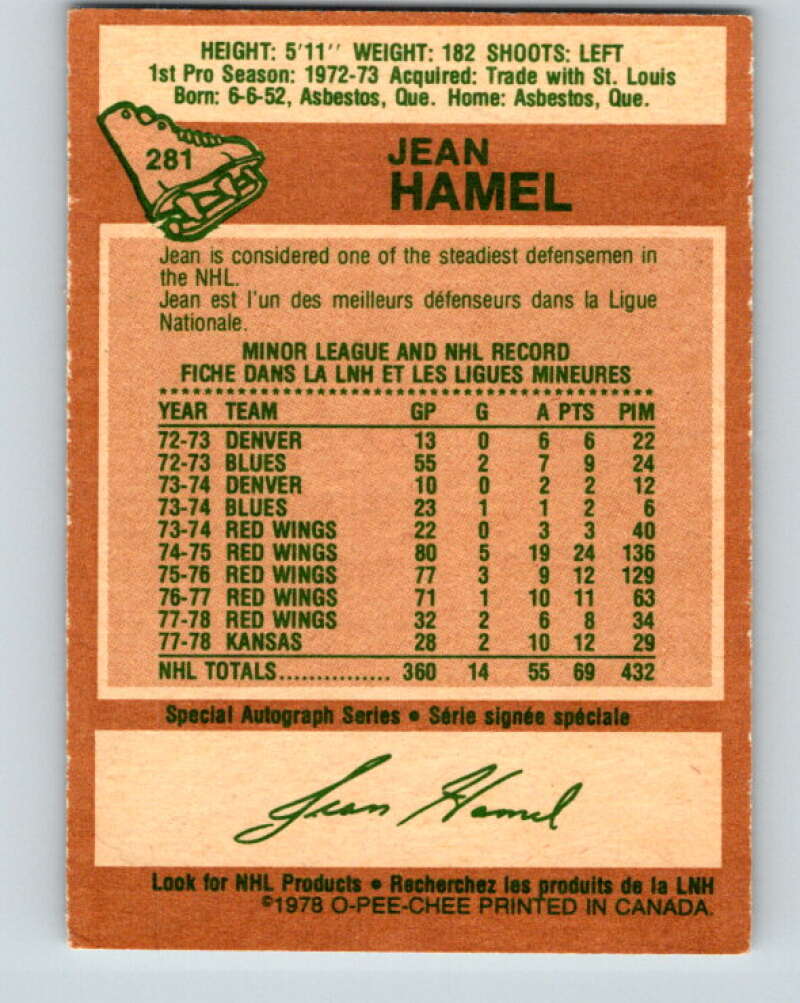 1978-79 O-Pee-Chee #281 Jean Hamel  Detroit Red Wings  V24826