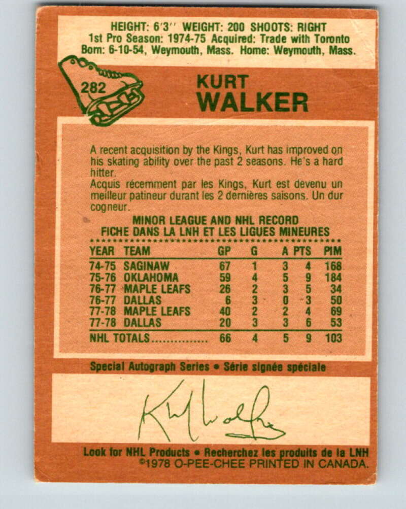 1978-79 O-Pee-Chee #282 Kurt Walker  RC Rookie Kings  V24831