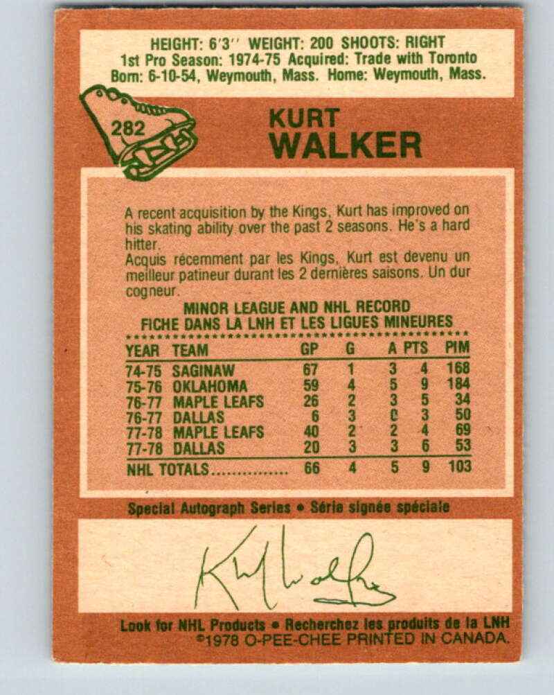 1978-79 O-Pee-Chee #282 Kurt Walker  RC Rookie Kings  V24832