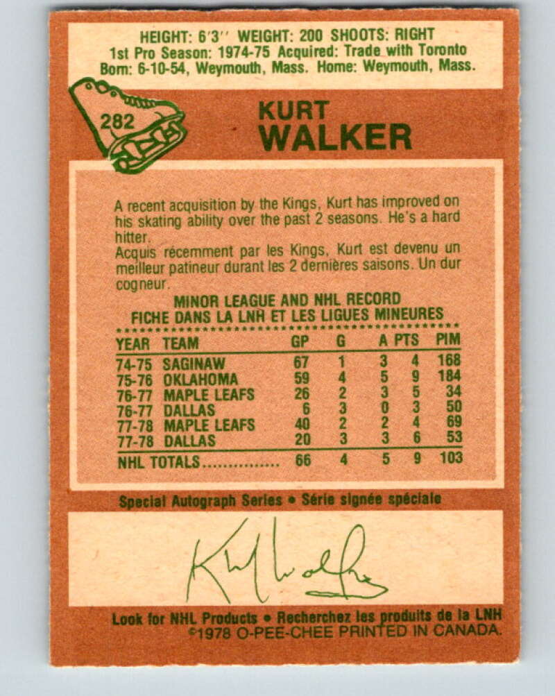 1978-79 O-Pee-Chee #282 Kurt Walker  RC Rookie Kings  V24836