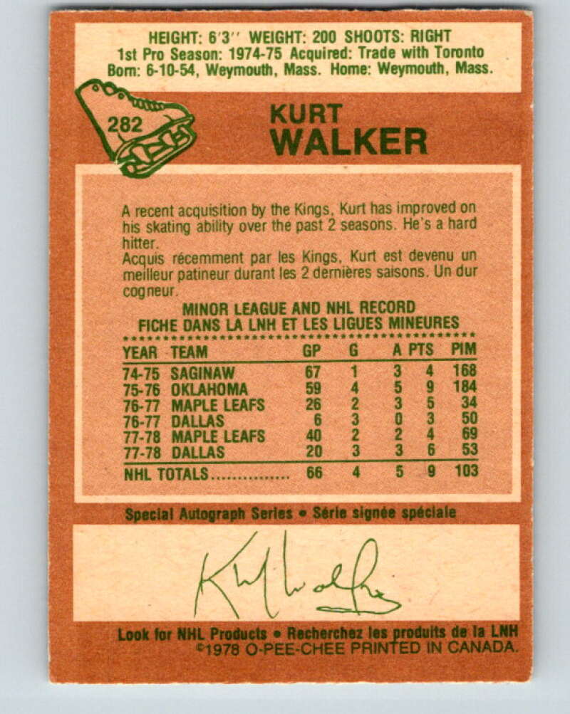 1978-79 O-Pee-Chee #282 Kurt Walker  RC Rookie Kings  V24837
