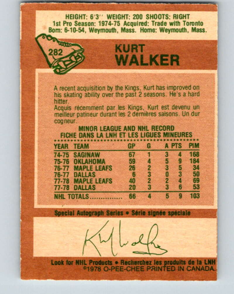 1978-79 O-Pee-Chee #282 Kurt Walker  RC Rookie Kings  V24840