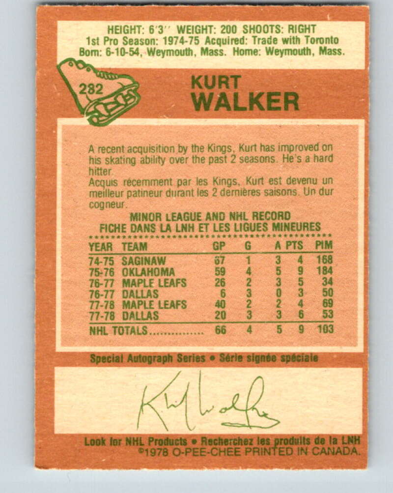 1978-79 O-Pee-Chee #282 Kurt Walker  RC Rookie Kings  V24841