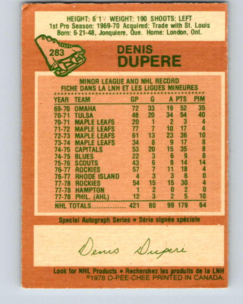 1978-79 O-Pee-Chee #283 Denis Dupere  Colorado Rockies  V24843
