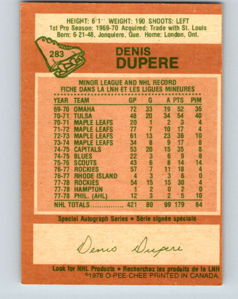 1978-79 O-Pee-Chee #283 Denis Dupere  Colorado Rockies  V24844