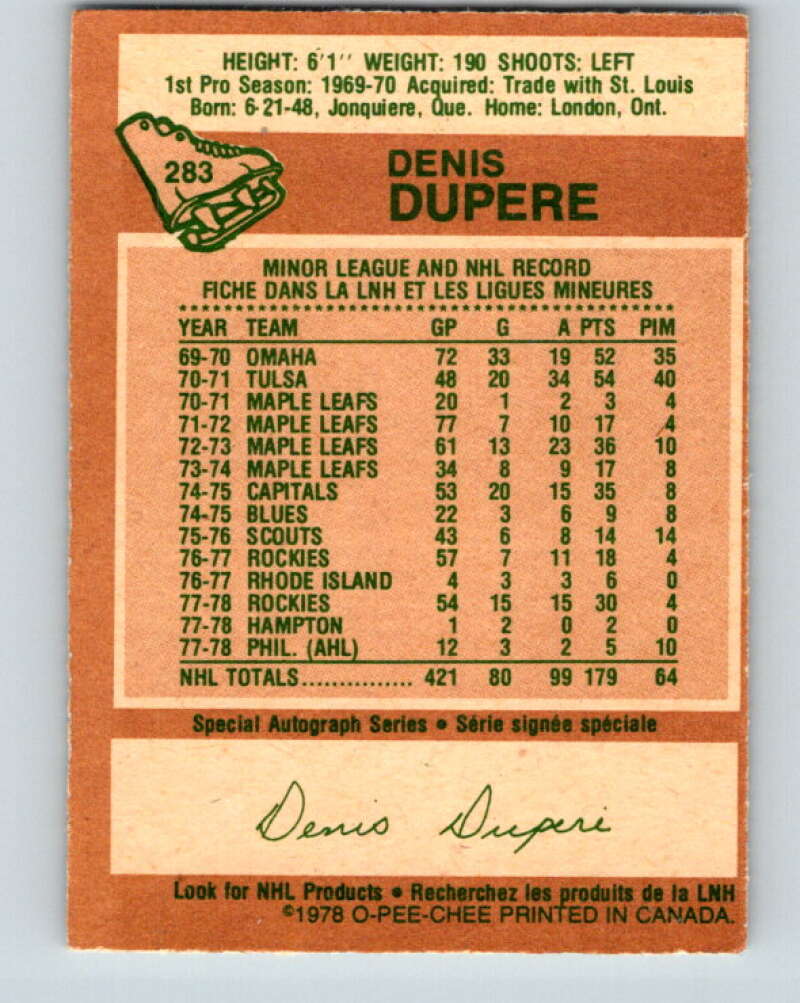 1978-79 O-Pee-Chee #283 Denis Dupere  Colorado Rockies  V24846