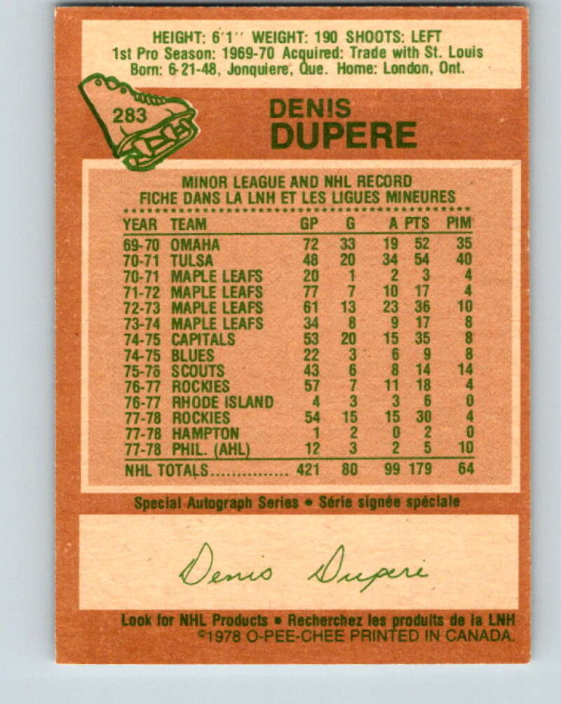 1978-79 O-Pee-Chee #283 Denis Dupere  Colorado Rockies  V24849
