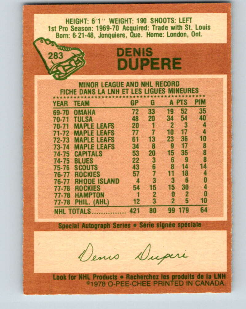 1978-79 O-Pee-Chee #283 Denis Dupere  Colorado Rockies  V24851