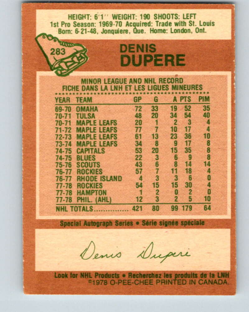 1978-79 O-Pee-Chee #283 Denis Dupere  Colorado Rockies  V24854