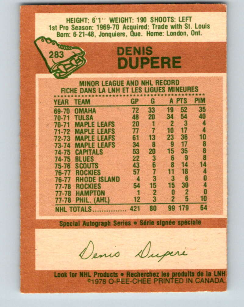 1978-79 O-Pee-Chee #283 Denis Dupere  Colorado Rockies  V24855