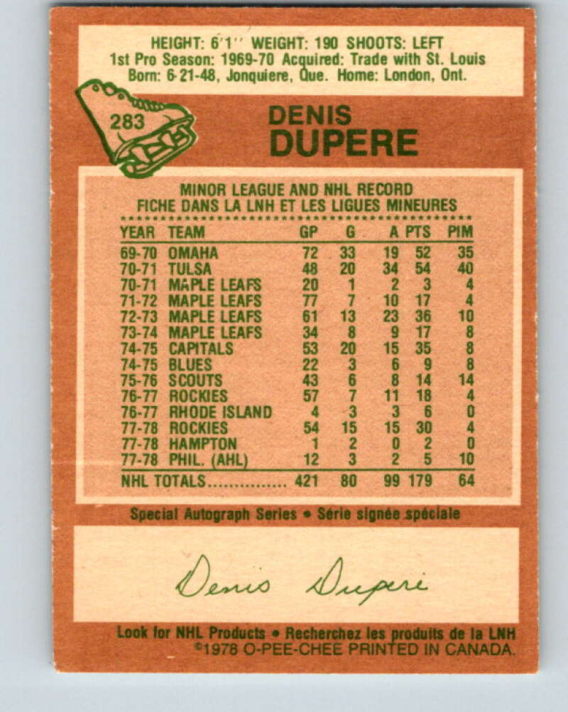1978-79 O-Pee-Chee #283 Denis Dupere  Colorado Rockies  V24856