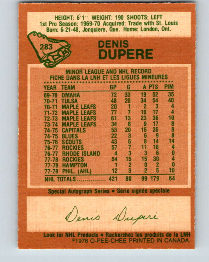 1978-79 O-Pee-Chee #283 Denis Dupere  Colorado Rockies  V24857