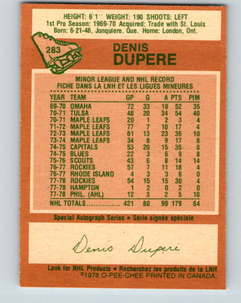 1978-79 O-Pee-Chee #283 Denis Dupere  Colorado Rockies  V24858