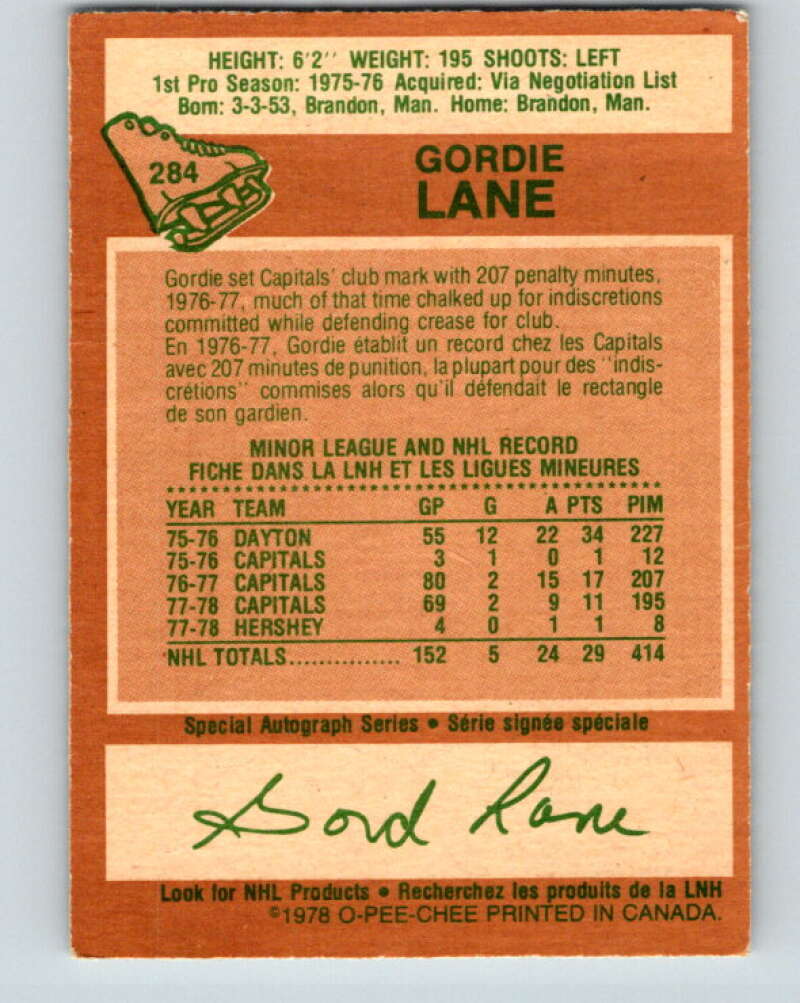 1978-79 O-Pee-Chee #284 Gord Lane  Washington Capitals  V24865