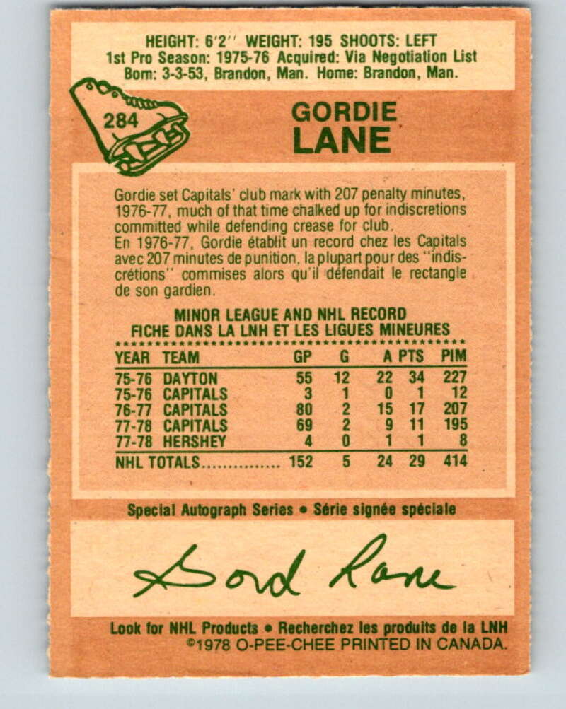1978-79 O-Pee-Chee #284 Gord Lane  Washington Capitals  V24867