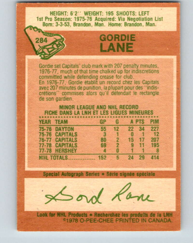 1978-79 O-Pee-Chee #284 Gord Lane  Washington Capitals  V24868