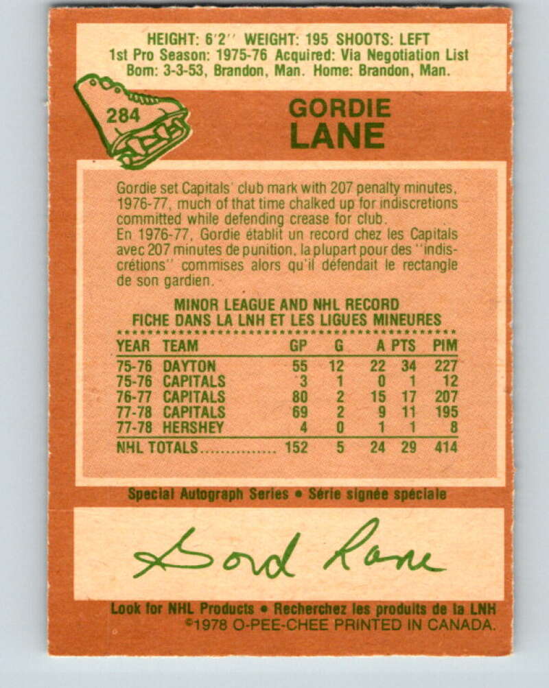 1978-79 O-Pee-Chee #284 Gord Lane  Washington Capitals  V24869