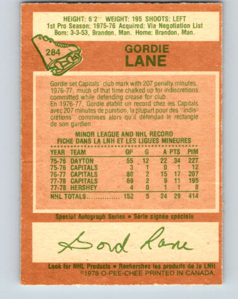 1978-79 O-Pee-Chee #284 Gord Lane  Washington Capitals  V24870