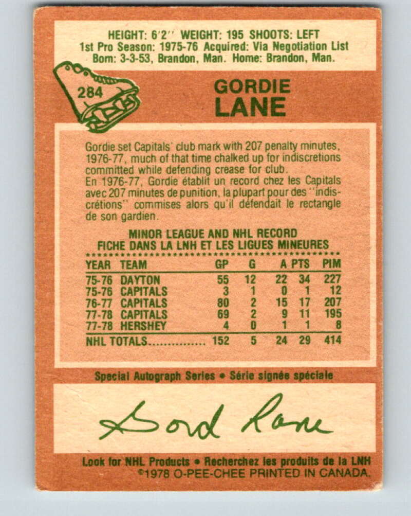 1978-79 O-Pee-Chee #284 Gord Lane  Washington Capitals  V24871