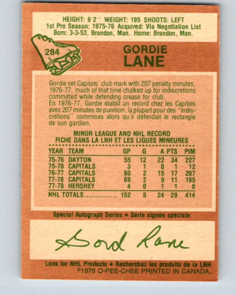 1978-79 O-Pee-Chee #284 Gord Lane  Washington Capitals  V24872