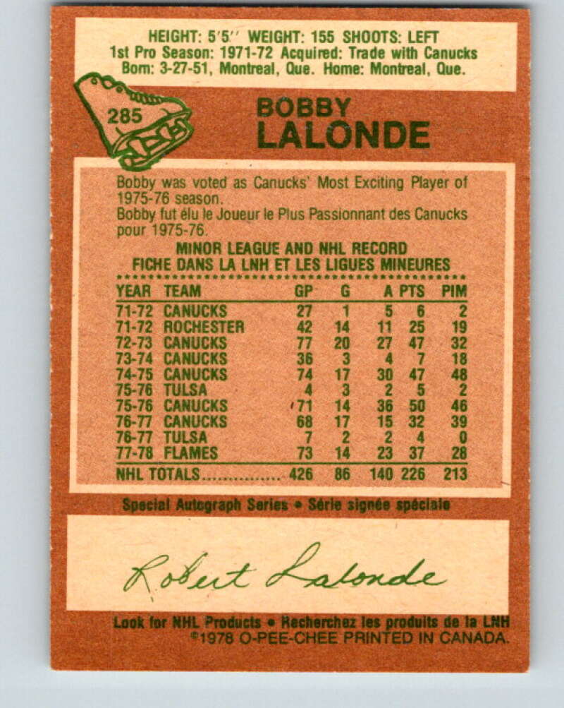 1978-79 O-Pee-Chee #285 Bobby Lalonde  Atlanta Flames  V24873