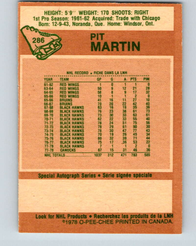 1978-79 O-Pee-Chee #286 Pit Martin  Vancouver Canucks  V24890