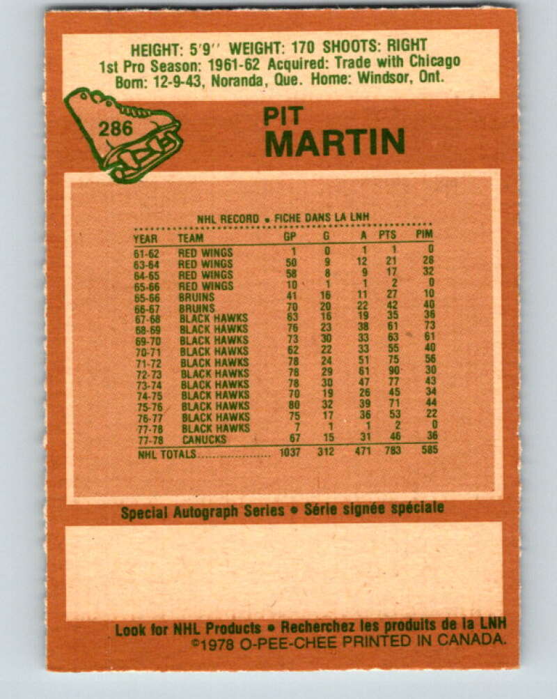 1978-79 O-Pee-Chee #286 Pit Martin  Vancouver Canucks  V24894