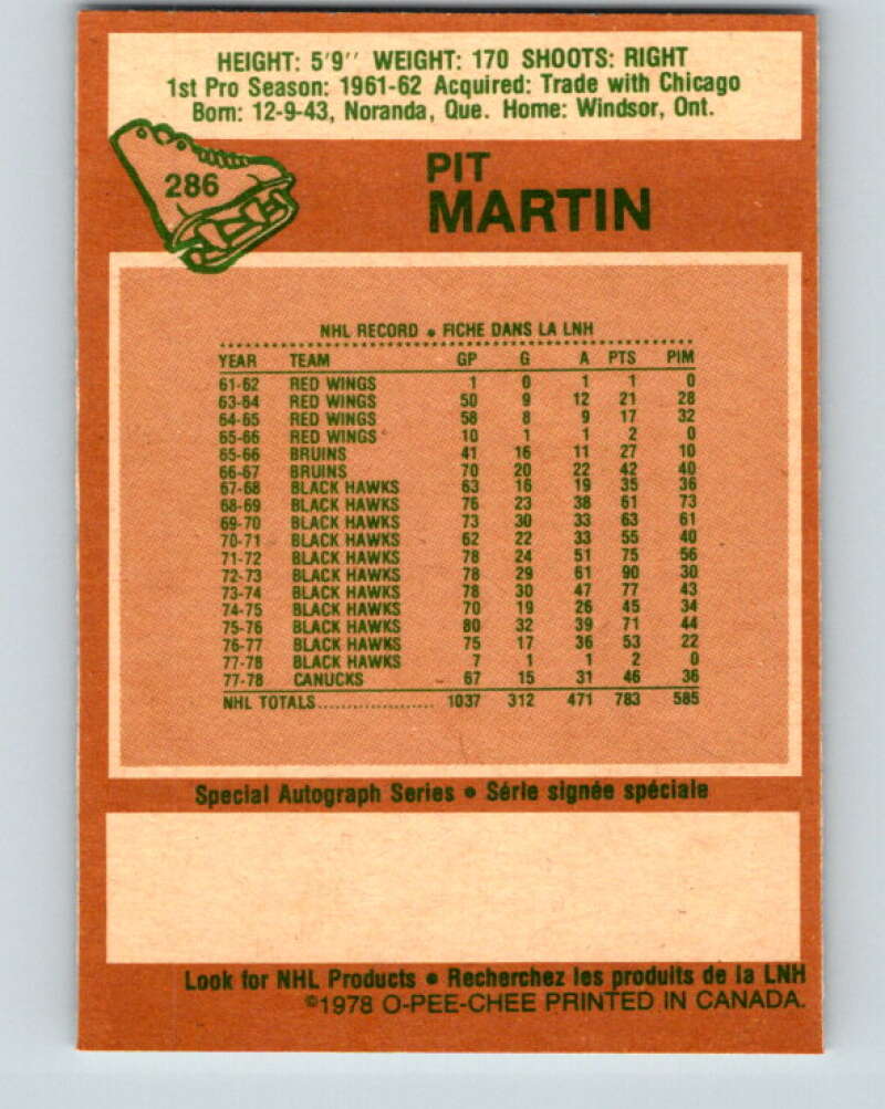 1978-79 O-Pee-Chee #286 Pit Martin  Vancouver Canucks  V24899