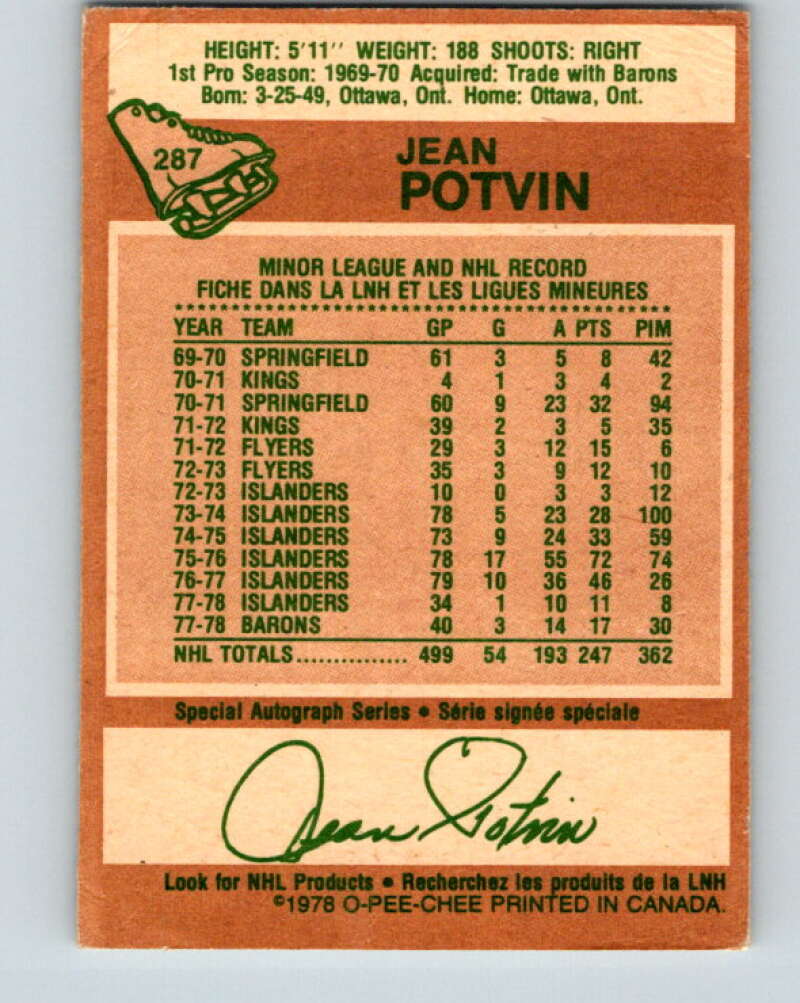 1978-79 O-Pee-Chee #287 Jean Potvin  Minnesota North Stars  V24902