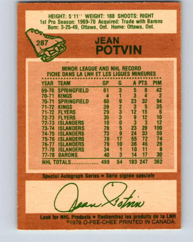 1978-79 O-Pee-Chee #287 Jean Potvin  Minnesota North Stars  V24903