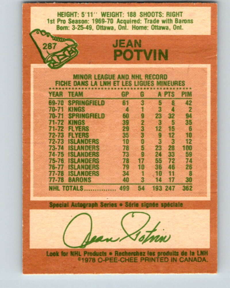 1978-79 O-Pee-Chee #287 Jean Potvin  Minnesota North Stars  V24904